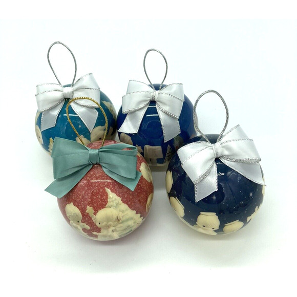 Vintage Precious Moments Decoupage Christmas Tree Ornaments Enesco Lot of 4 EUC - Picture 3 of 9